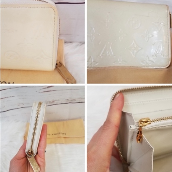 Auth LouisVuitton Vernis Cream Long Zippy Wallet